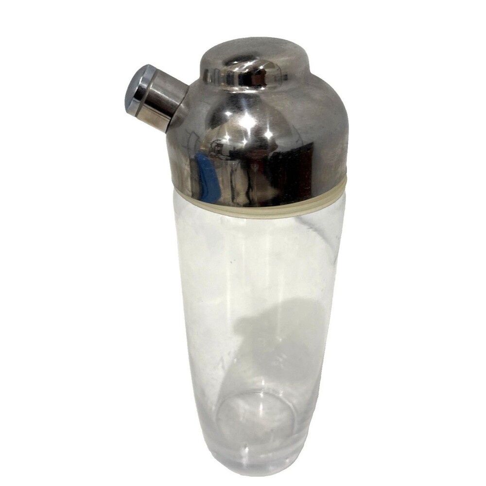 Vintage Pottery Barn Cocktail Shaker Blown Glass 6 Recipe Retro